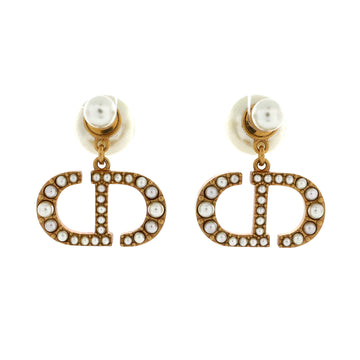 Christian Dior CD Tribales Drop Stud Earrings Metal with Faux Pearls