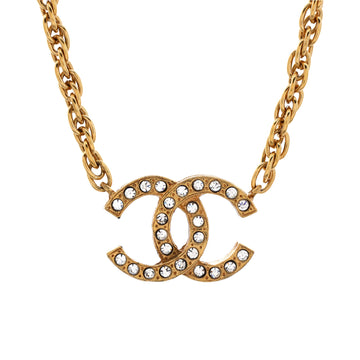 Chanel Vintage CC Pendant Choker Necklace Metal with Crystals