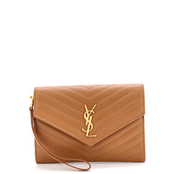 Saint Laurent Classic Monogram Envelope Wristlet Clutch Matelasse Chevron Leather