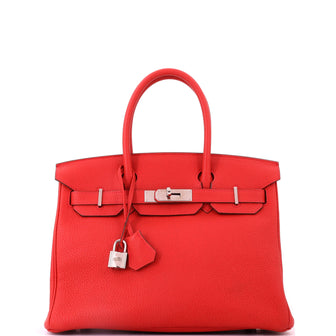 Hermes Birkin Handbag Red Togo with Palladium Hardware 30