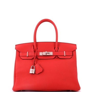 Hermes Birkin Handbag Red Togo with Palladium Hardware 30