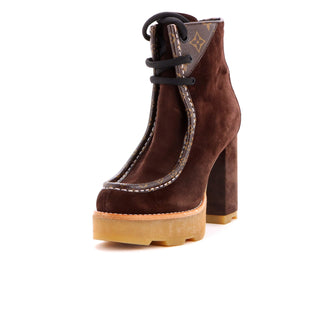 Louis Vuitton Women's LV Beaubourg Heeled Combat Boots Suede with Monogram Canvas