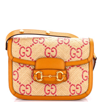 Gucci Horsebit 1955 Shoulder Bag Jumbo GG Raffia Small