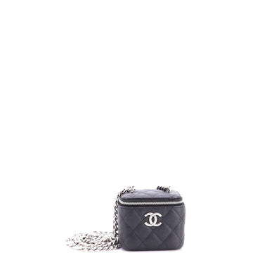 Chanel Coco Enamel Strap Vanity Case with Chain Quilted Caviar Mini