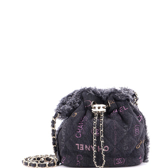 Chanel Denim Mood Chain Bucket Bag Logo Printed Quilted Fringe Denim Medium