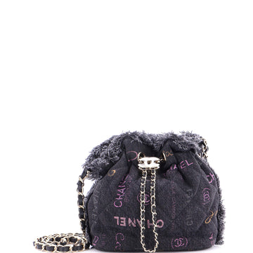 Chanel Denim Mood Chain Bucket Bag Logo Printed Quilted Fringe Denim Medium