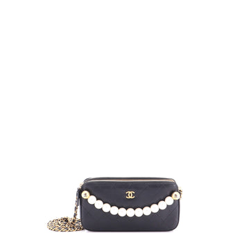 Chanel Chic Pearls Double Zip Clutch with Chain Quilted Lambskin