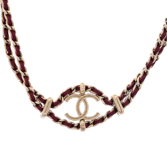 Chanel CC Triple Chain Lariat Necklace Metal with Leather and Faux Pearls