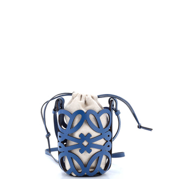 Loewe Anagram Drawstring Bucket Crossbody Bag Leather with Canvas Mini