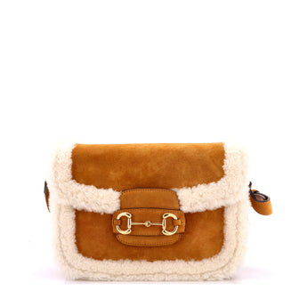 Gucci Horsebit 1955 Shoulder Bag Suede with Shearling Small
