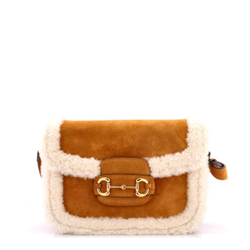 Gucci Horsebit 1955 Shoulder Bag Suede with Shearling Small