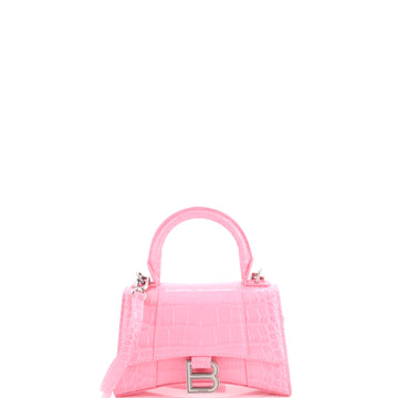 Balenciaga Hourglass Top Handle Bag Crocodile Embossed Leather XS