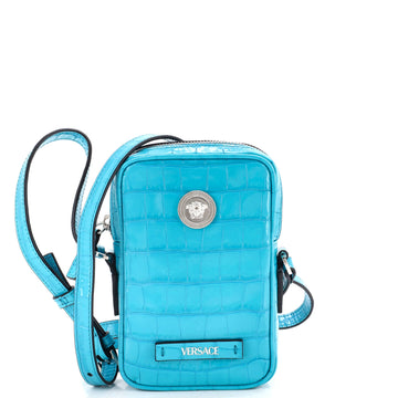 Versace Medusa Biggie Pouch Crossbody Bag Crocodile Embossed Leather Micro