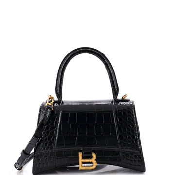 Balenciaga Hourglass Top Handle Bag Crocodile Embossed Leather Small