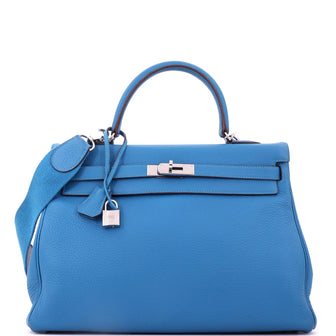 Hermes Kelly Amazone Handbag Blue Togo with Palladium Hardware 35