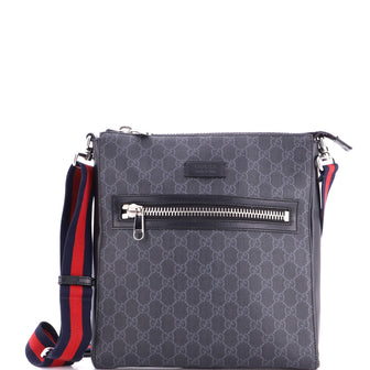 Gucci Web Strap Front Zip Messenger Bag GG Coated Canvas Medium