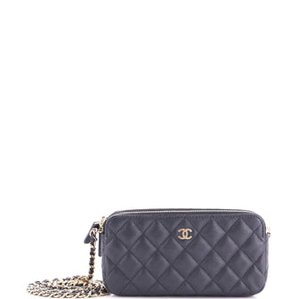 Chanel Double Zip Clutch with Chain Quilted Caviar