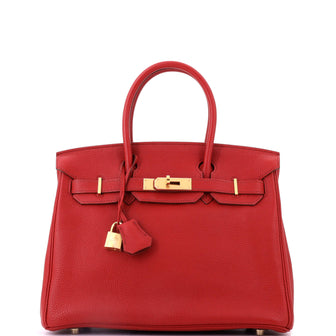Hermes Birkin Handbag Red Togo with Gold Hardware 30