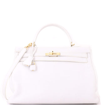 Hermes Kelly Handbag White Togo with Gold Hardware 35