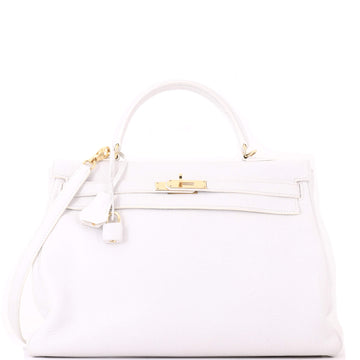 Hermes Kelly Handbag White Togo with Gold Hardware 35