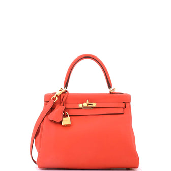 Hermes Kelly Handbag Red Swift with Gold Hardware 25