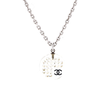 Chanel Coco Mark Circle Pendant Necklace Metal with Resin and Crystals
