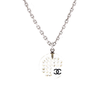 Chanel Coco Mark Circle Pendant Necklace Metal with Resin and Crystals