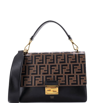 Fendi Kan U Shoulder Bag Zucca Embossed Leather Medium