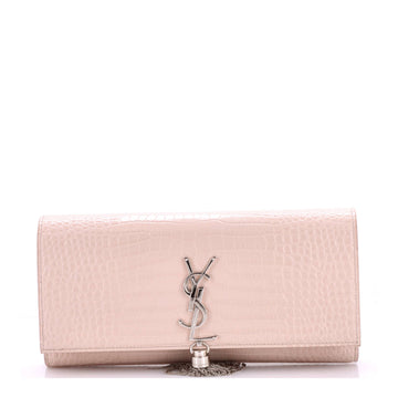 Saint Laurent Classic Monogram Tassel Clutch Crocodile Embossed Leather Long