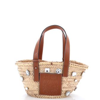 Loewe Basket Tote Crystal Embellished Raffia Small