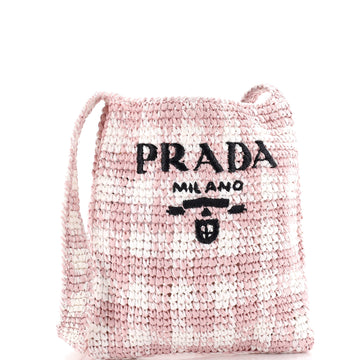 Prada Logo Messenger Bag Printed Raffia Small