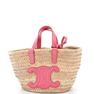 Celine Triomphe Basket Shoulder Bag Raffia with Leather Teen