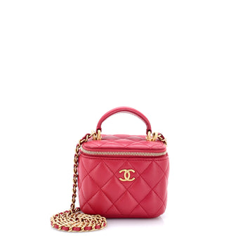 Chanel Classic Top Handle Vanity Case with Chain Quilted Lambskin Mini