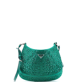 Prada Cleo Shoulder Bag Crystal Embellished Satin Small