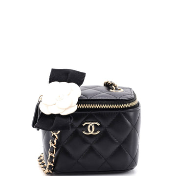 Chanel Camellia Bow Vanity Case with Chain Quilted Lambskin Mini