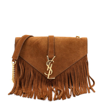 Saint Laurent Classic Monogram Fringe Crossbody Bag Suede Small
