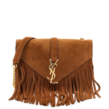 Saint Laurent Classic Monogram Fringe Crossbody Bag Suede Small