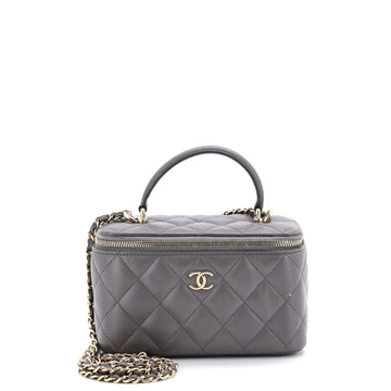 Chanel Classic Top Handle Vanity Case with Chain Quilted Lambskin Small