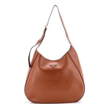 Prada Triangle Logo Curved Hobo City Calf Large