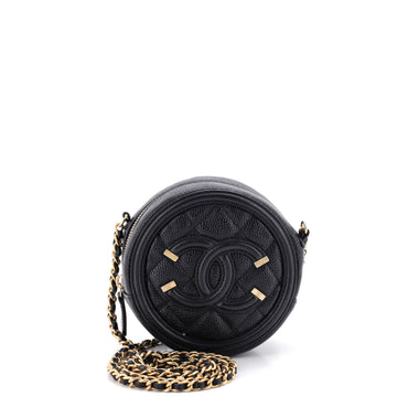 Chanel Filigree Round Clutch with Chain Quilted Caviar Mini