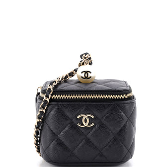 Chanel Classic Pearl Vanity Case with Chain Quilted Caviar Mini