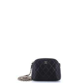 Chanel CC Dome Zip Clutch with Chain Quilted Caviar Mini