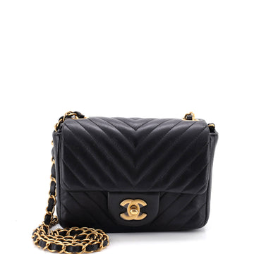 Chanel Square Classic Single Flap Bag Chevron Lambskin Mini