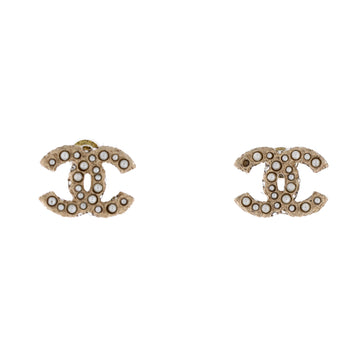 Chanel CC Stud Earrings Metal with Faux Pearls