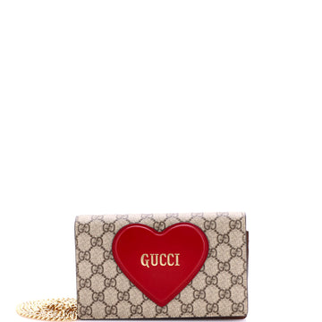 Gucci Logo Heart Chain Wallet GG Coated Canvas