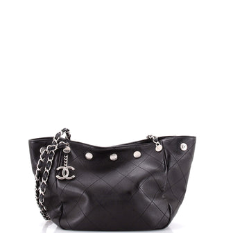 Chanel CC Button Chain Tote Quilted Shiny Lambskin Small