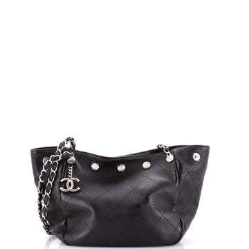 Chanel CC Button Chain Tote Quilted Shiny Lambskin Small