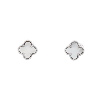 Van Cleef & Arpels Sweet Alhambra Stud Earrings 18K White Gold and Mother of Pearl
