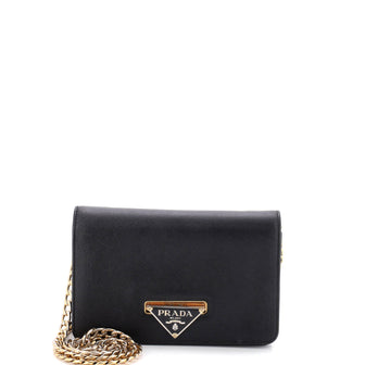 Prada Flip Lock Wallet on Chain Clutch Saffiano Leather Small