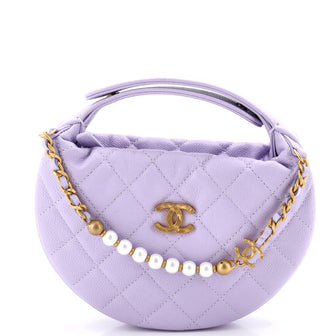 Chanel Double Chain Bow Hobo Pouch Quilted Caviar Mini